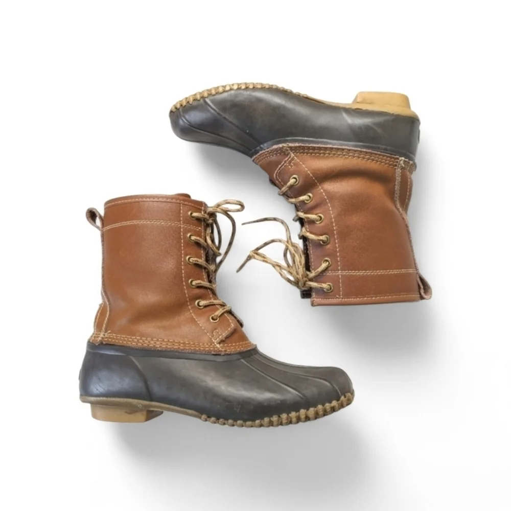 Khombu Letty Leather and Rubber Duck Boots in Brown and Tan Size 7